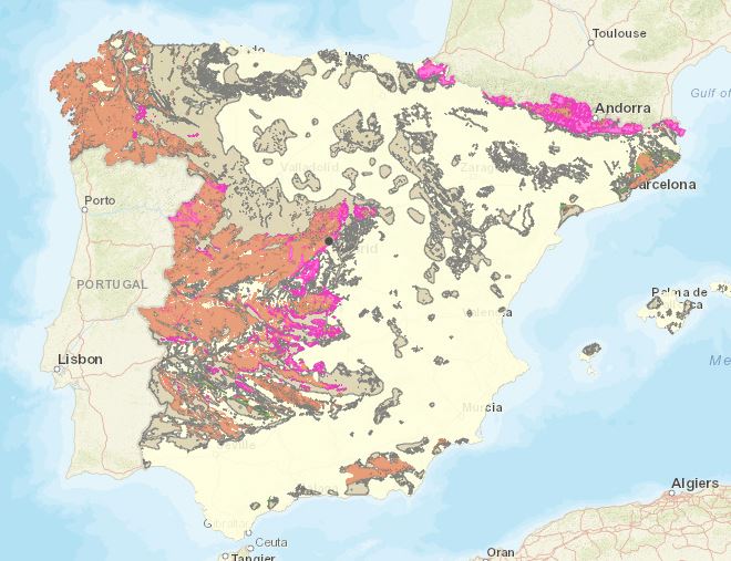 Mapa del potencial de Radón en España